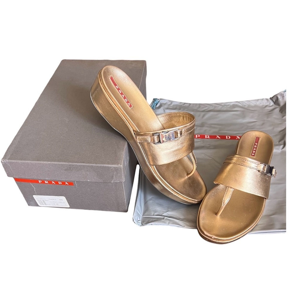 Prada - Nappa Easy Slide Sandals Gold